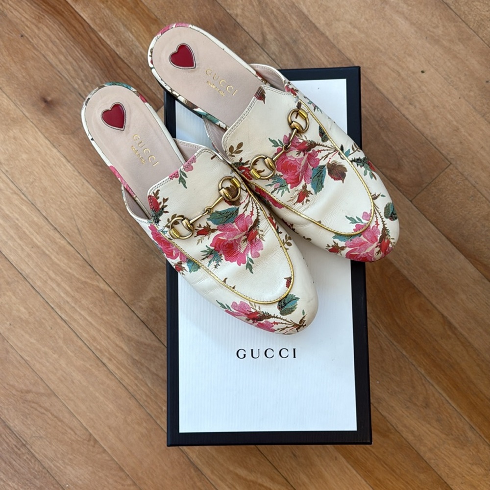 Gucci All Over Rose leather Princetown slides - 38.5